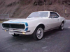 67 Rally Sport Camaro White with Blue Stripe and Blue Deluxe Interior