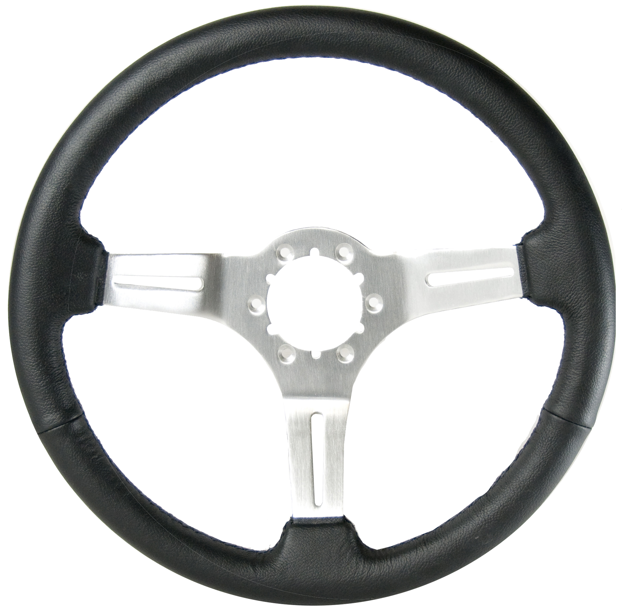 Auto Pro 14" Black Leather Steering Wheel with Brushed Spokes