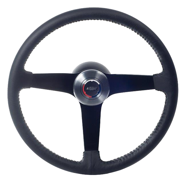 Auto Pro 14" Black Leather Steering Wheel with Black Spokes