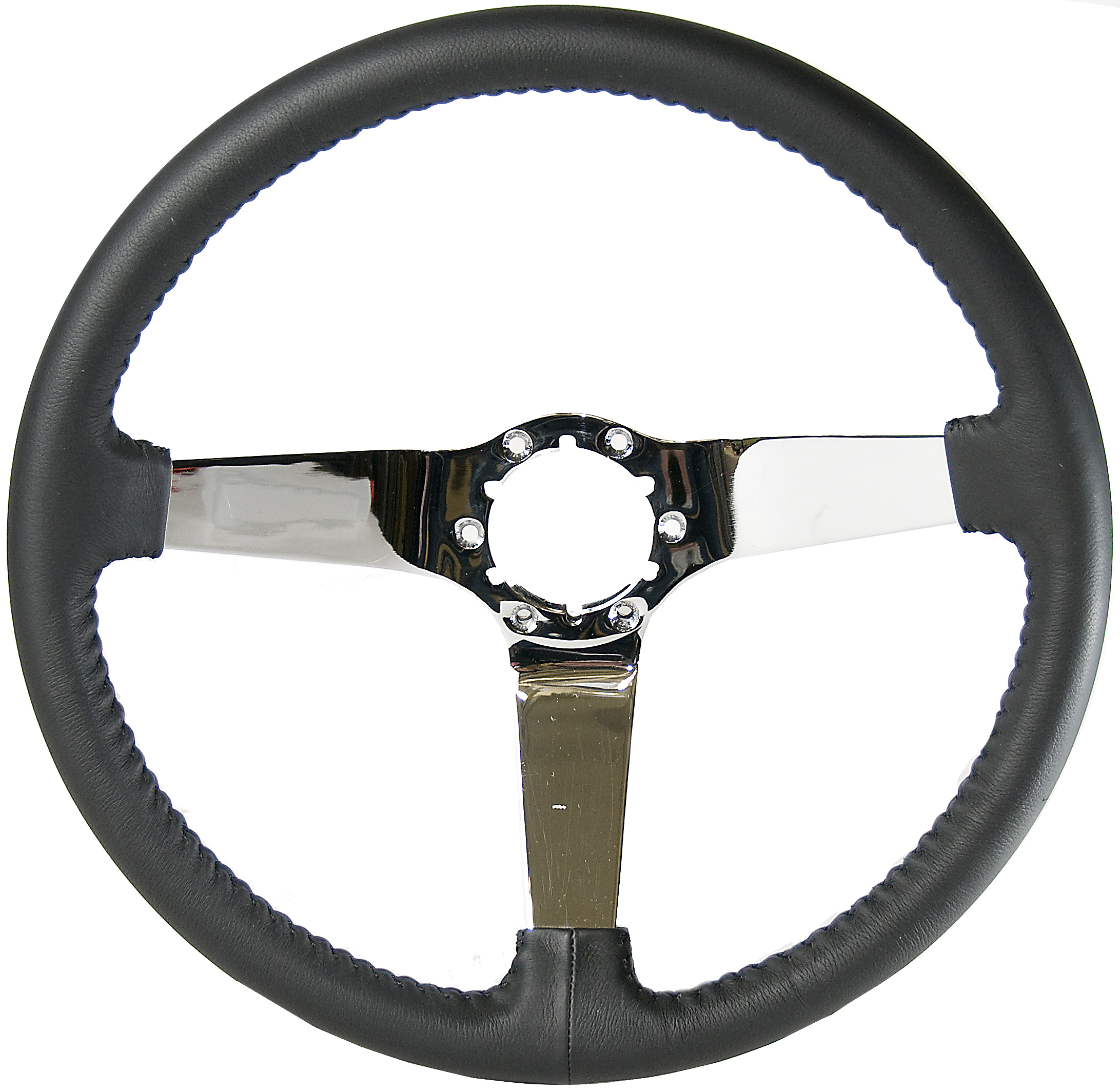 Auto Pro 14" Black Leather Steering Wheel with Chrome Spokes