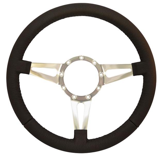 Auto Pro Large Cap Steering Wheel - Black Leather with Brushed 3-Spoke Center with slits