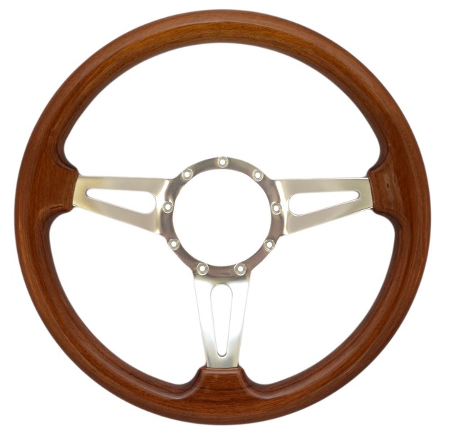 Auto Pro Large Cap Steering Wheel - Walnut with Brushed 3-Spoke Center with slits